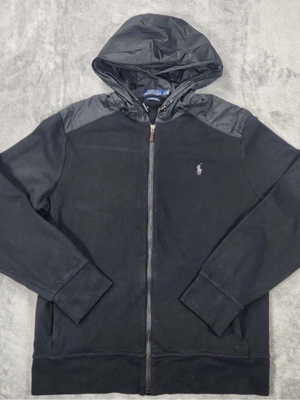 Polo Ralph Lauren Hoodie Mens Large Black Full Zip Estate Rib Windbreaker Hybrid